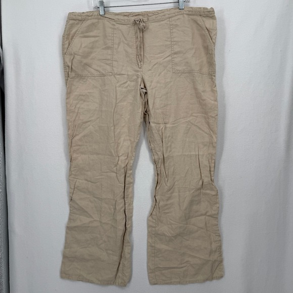 London Jean Pants - London Jean Linen Pants Womens‎ XL Beige Drawstring Wide Leg Chino Boho